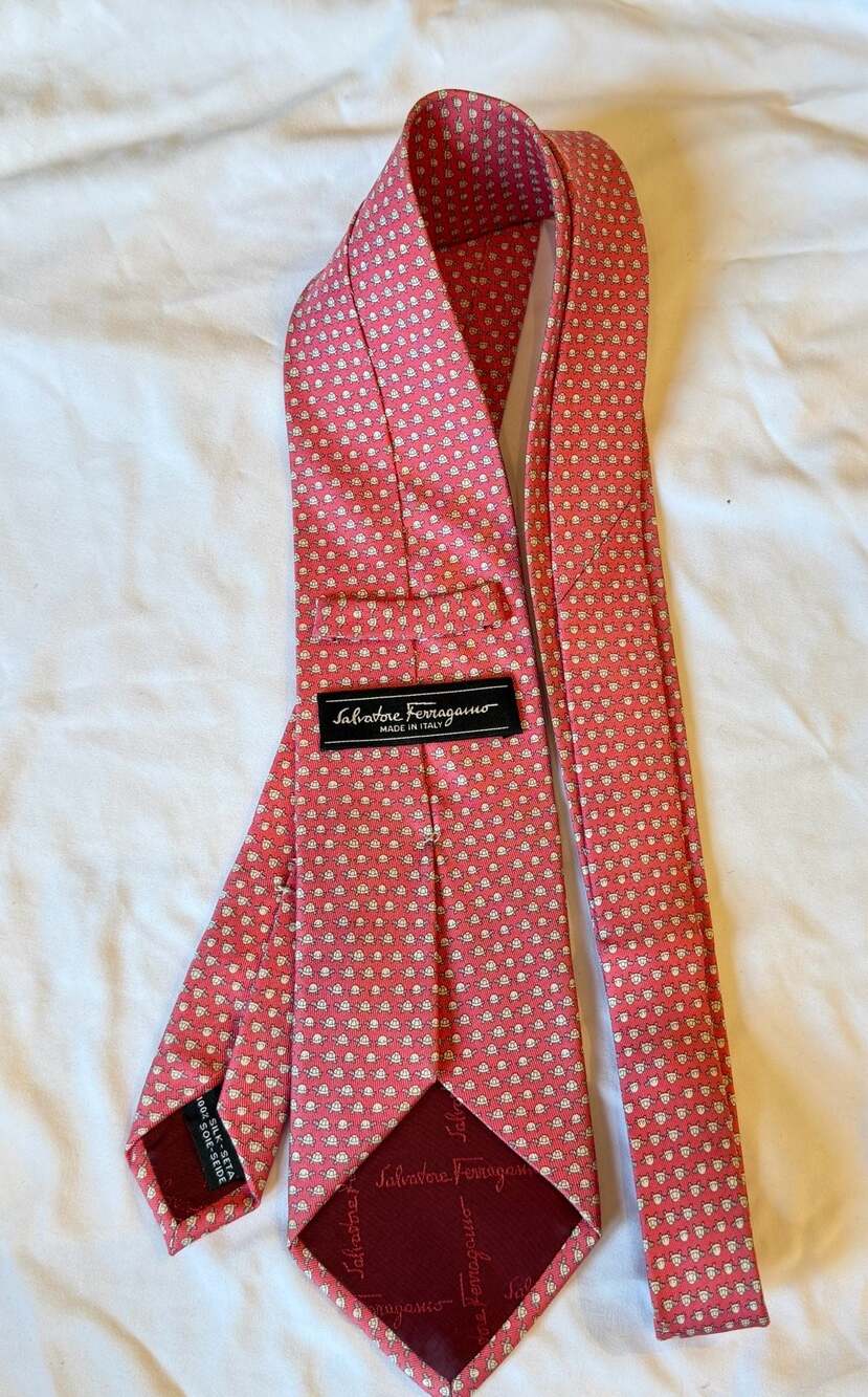Salvatore Ferragamo Men's Red Silk Tie with Turtle Pattern
